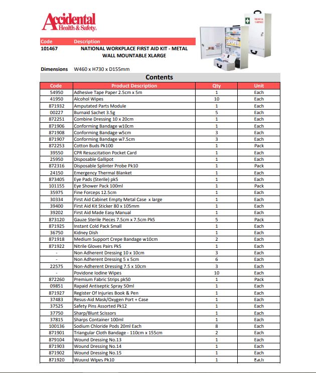 National Workplace First Aid Kit Metal Wall Mountable X-Large