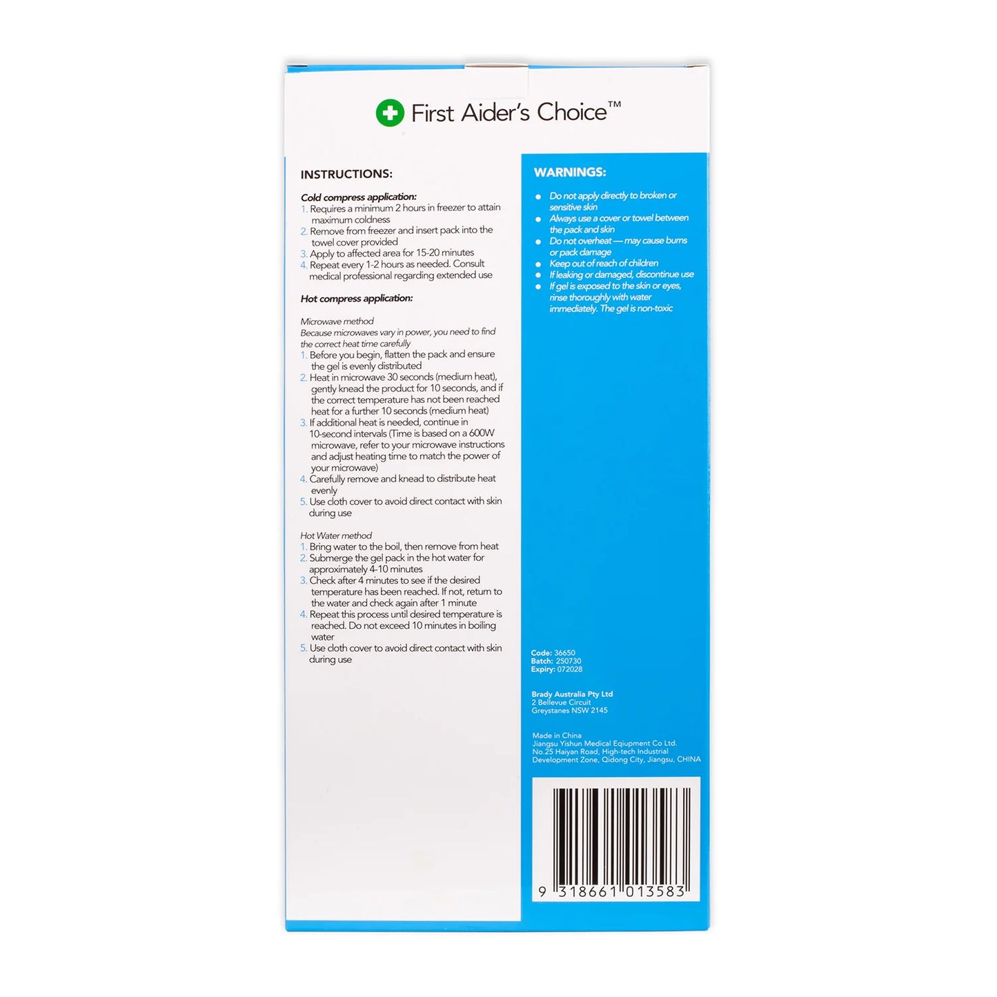 First Aider's Choice Reusable Hot and Cold Pack, Medium