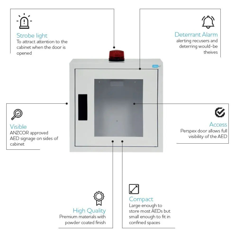 AED Cabinet Alarmed with Strobe Light 42x38x15.5cm
