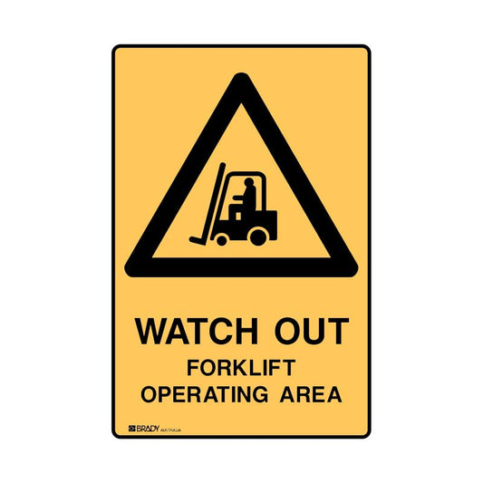 Warning Sign: Watch Out Forklift Operating Area 225x300 Metal