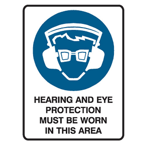 Safety Sign: Hearing and Eye Protection Must be Worn in this Area  225x300 Metal