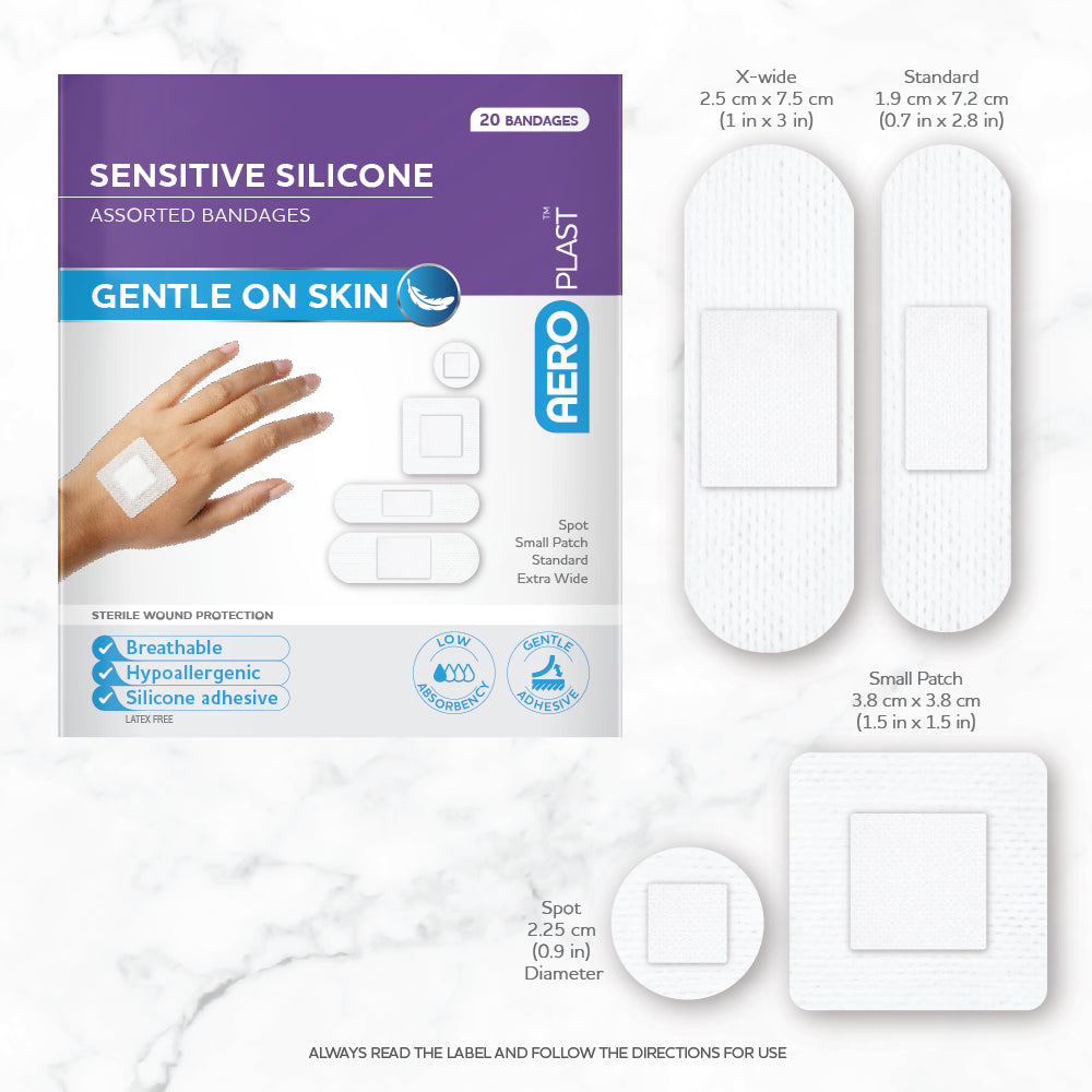AEROPLAST Sensitive Silicone Assorted Dressings Box/20 box
