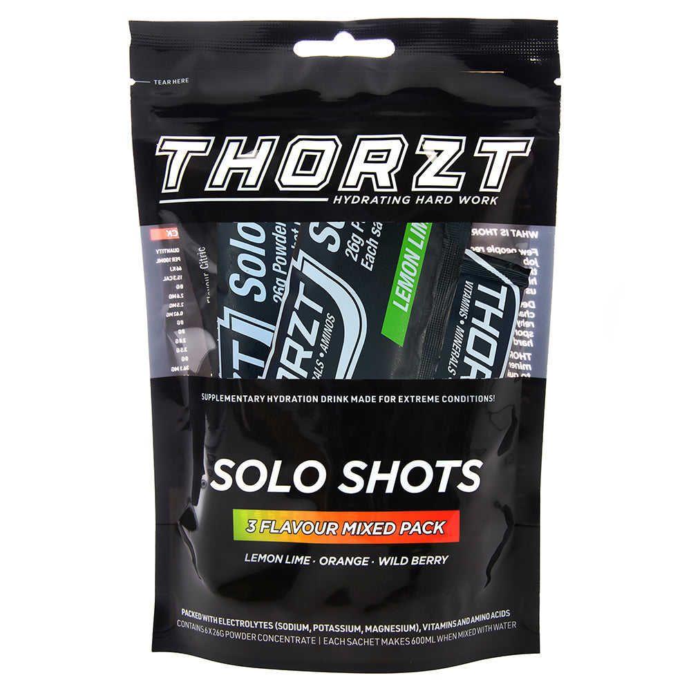 Thorzt Hydration Electrolyte Solo Shots - Low Sugar Pack of 6x25g/600ml Sachets